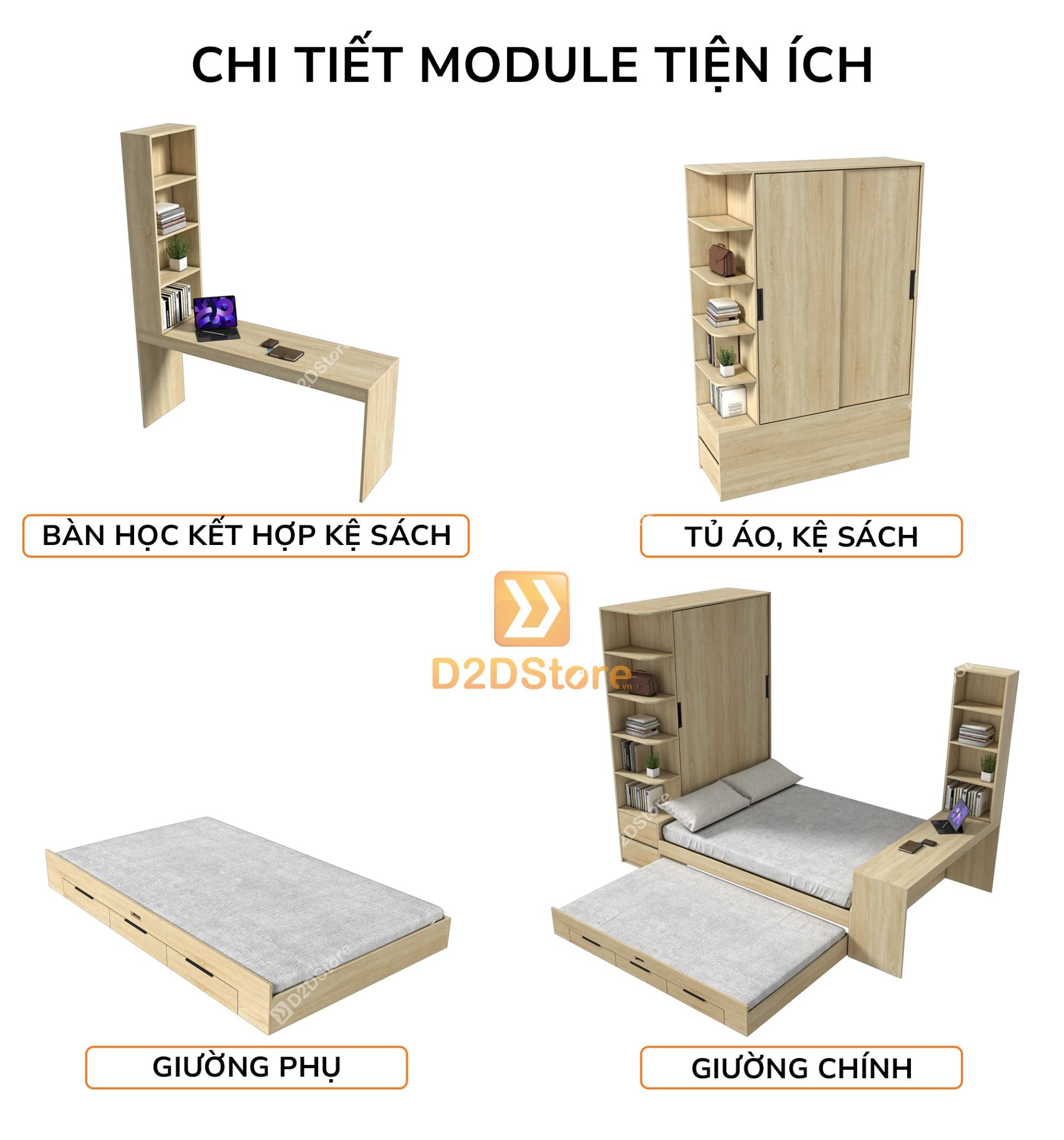  Giường ngủ kết hợp tủ áo GDN.TA11 