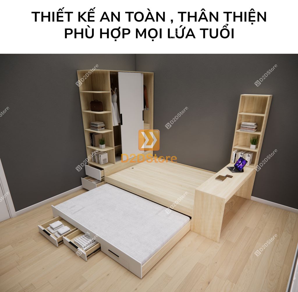 Giường ngủ kết hợp tủ áo GDN.TA11