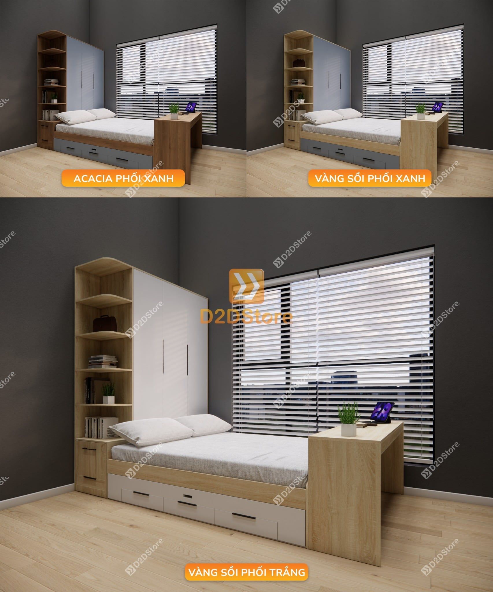  Giường ngủ kết hợp tủ áo GDN.TA12 