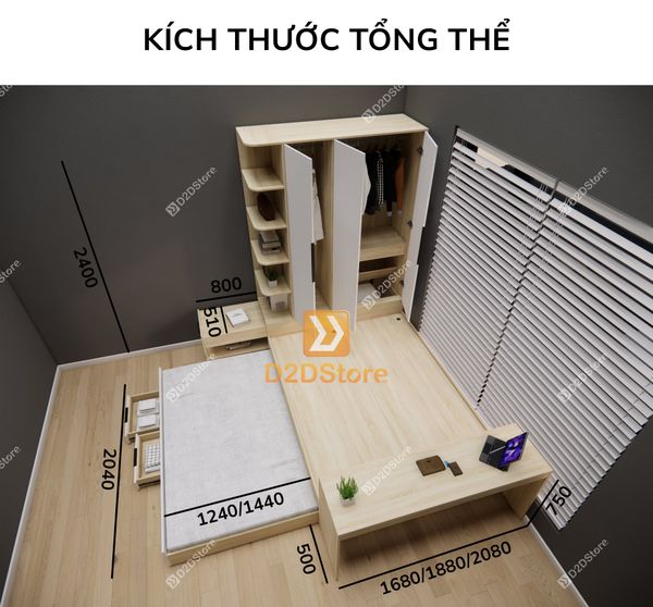 Giường ngủ kết hợp tủ áo GDN.TA12