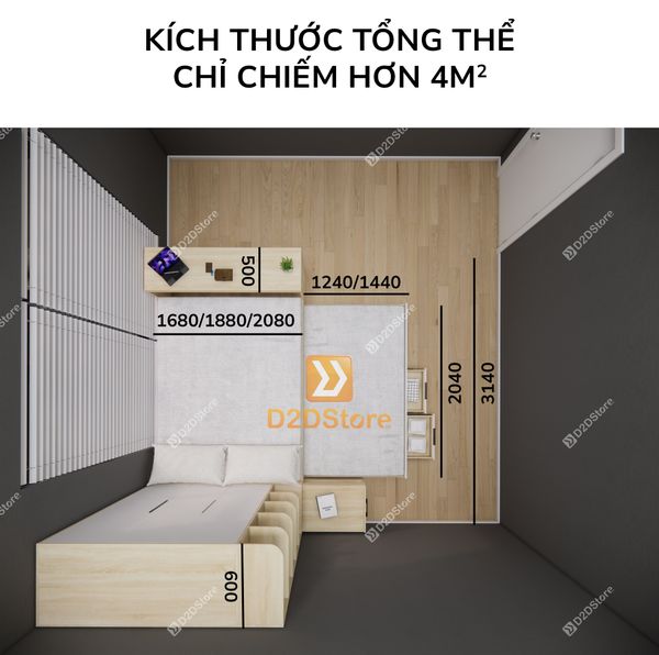 Giường ngủ kết hợp tủ áo GDN.TA12