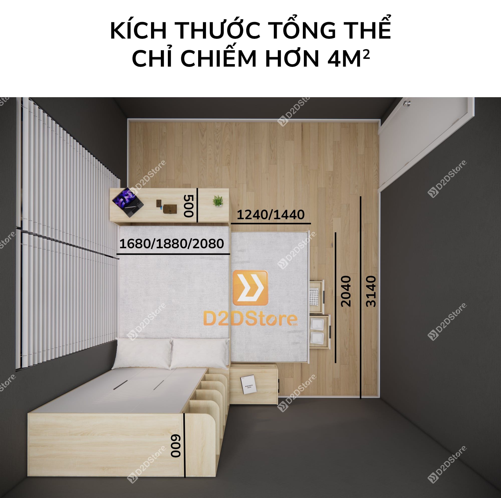  Giường ngủ kết hợp tủ áo GDN.TA12 