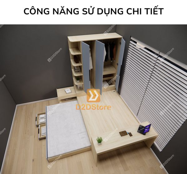 Giường ngủ kết hợp tủ áo GDN.TA12