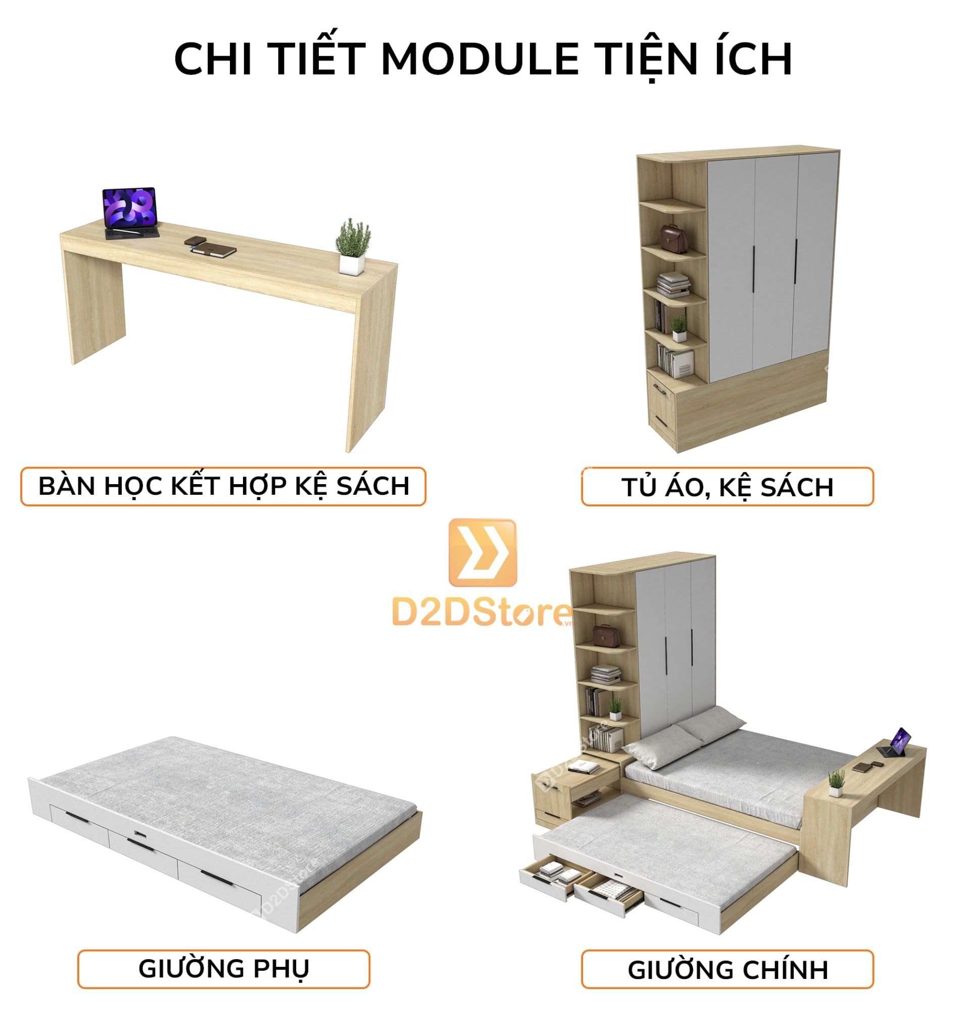  Giường ngủ kết hợp tủ áo GDN.TA12 