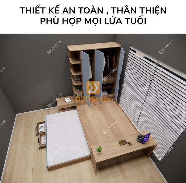 Giường ngủ kết hợp tủ áo GDN.TA12