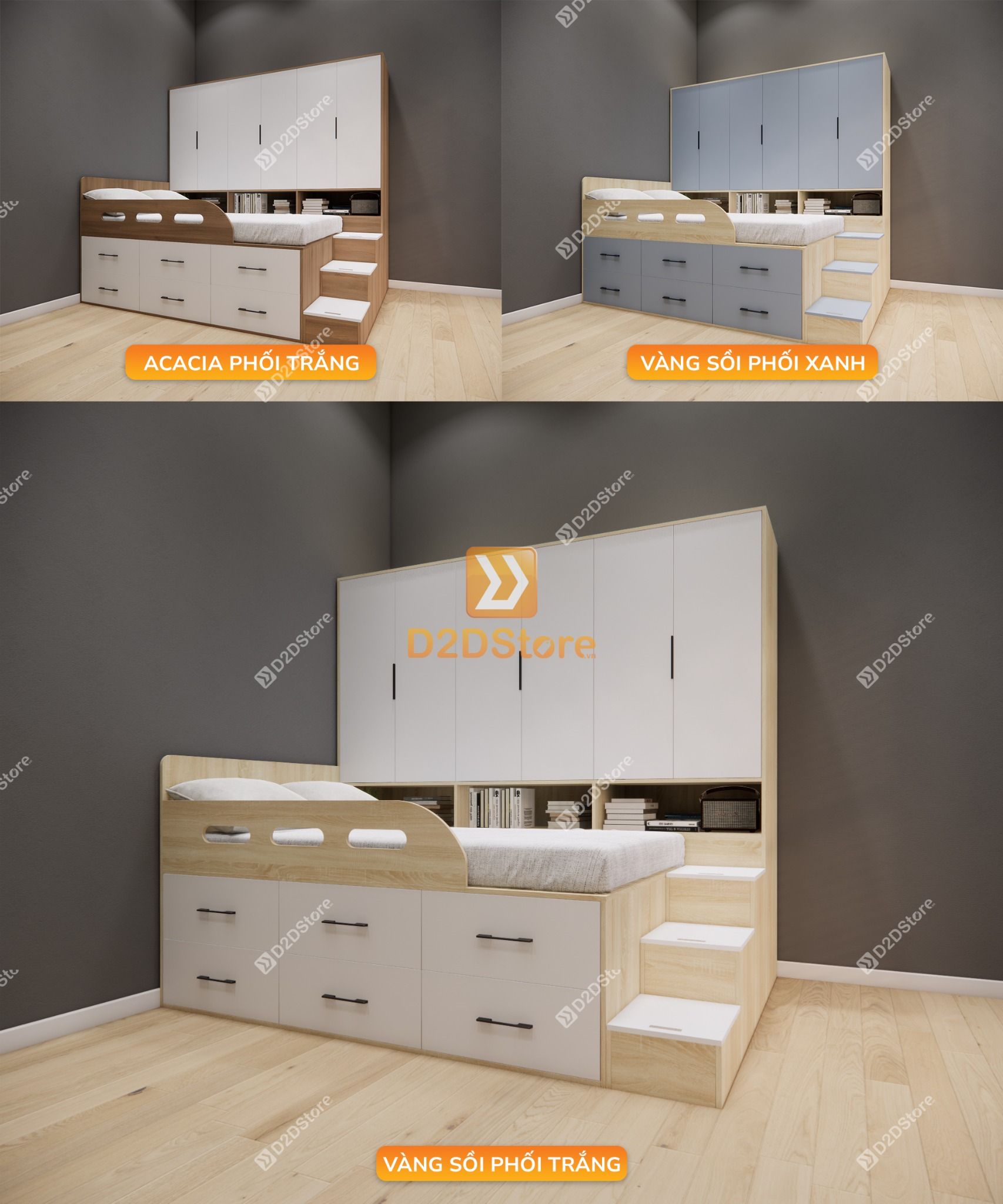  Giường ngủ kết hợp tủ áo GDN.TA01 