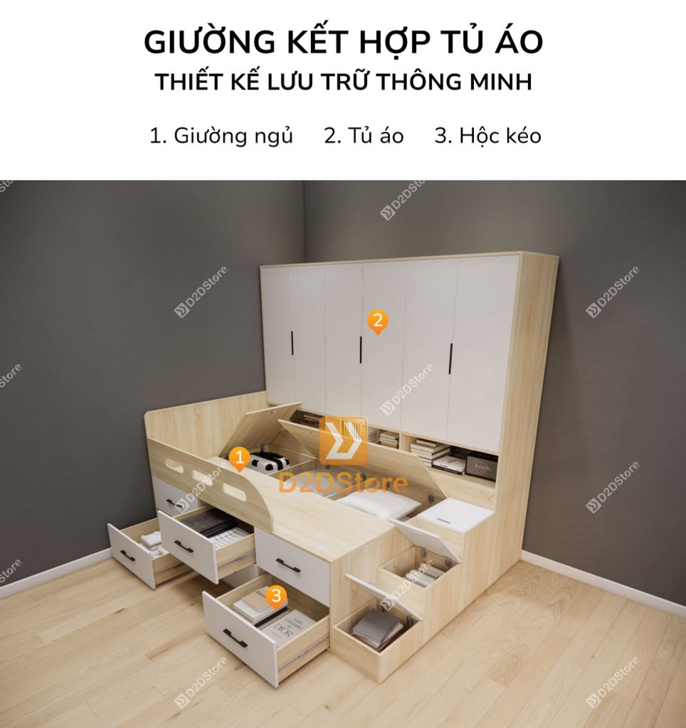 Giường ngủ kết hợp tủ áo GDN.TA01