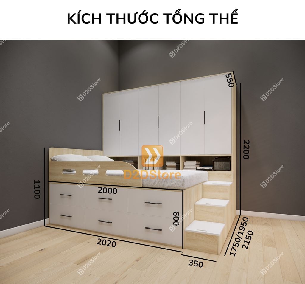Giường ngủ kết hợp tủ áo GDN.TA01