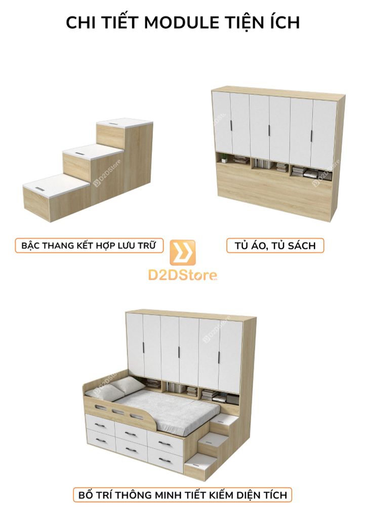 Giường ngủ kết hợp tủ áo GDN.TA01