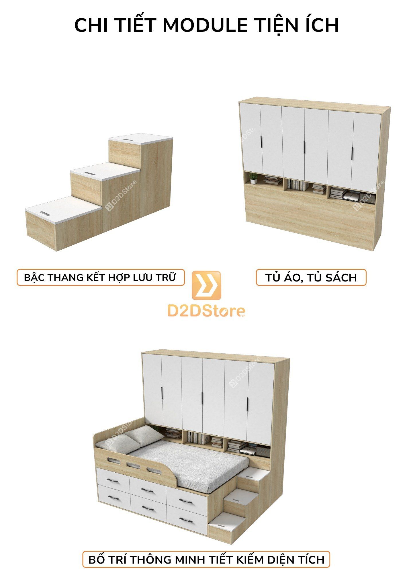  Giường ngủ kết hợp tủ áo GDN.TA01 