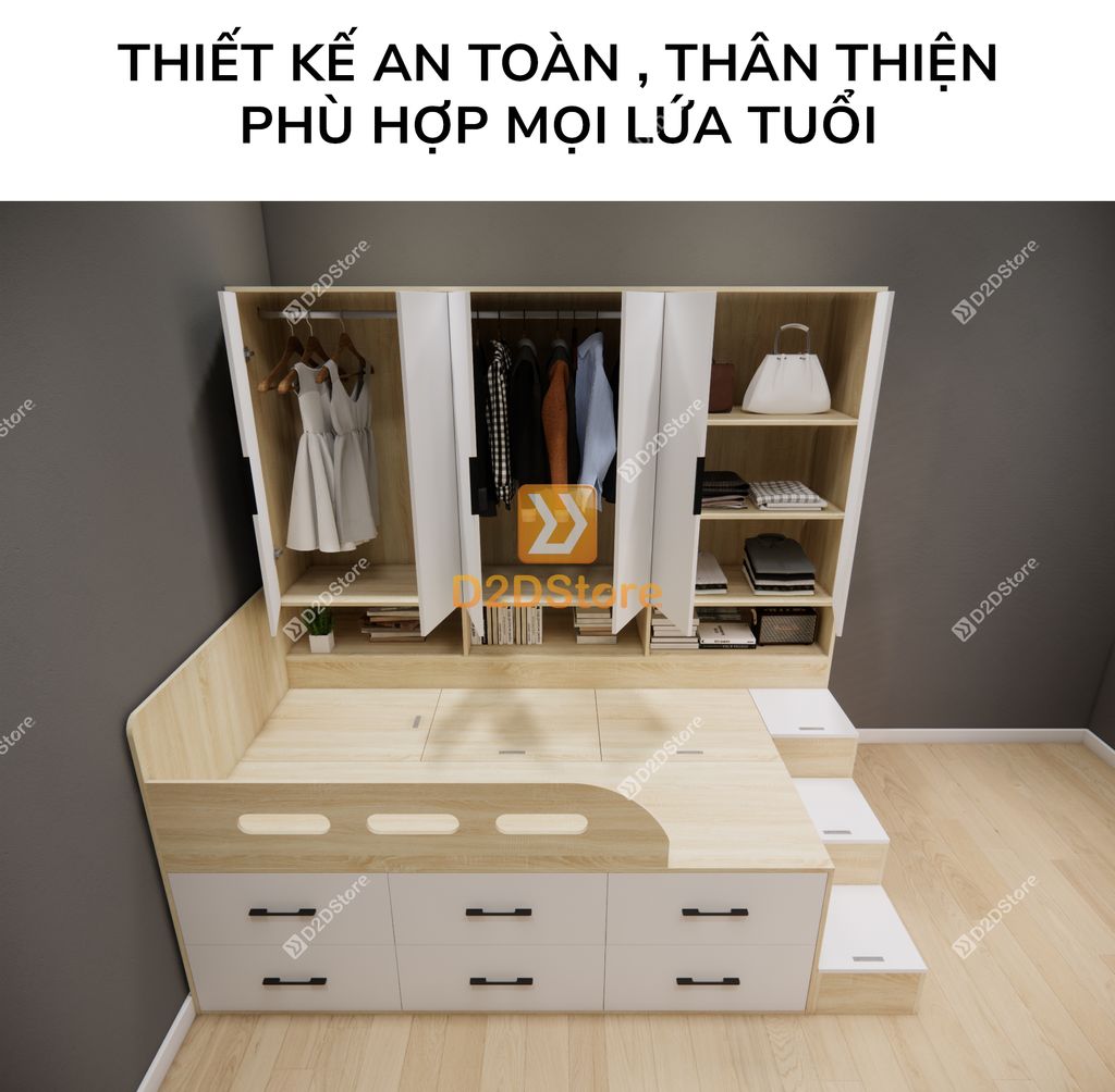 Giường ngủ kết hợp tủ áo GDN.TA01