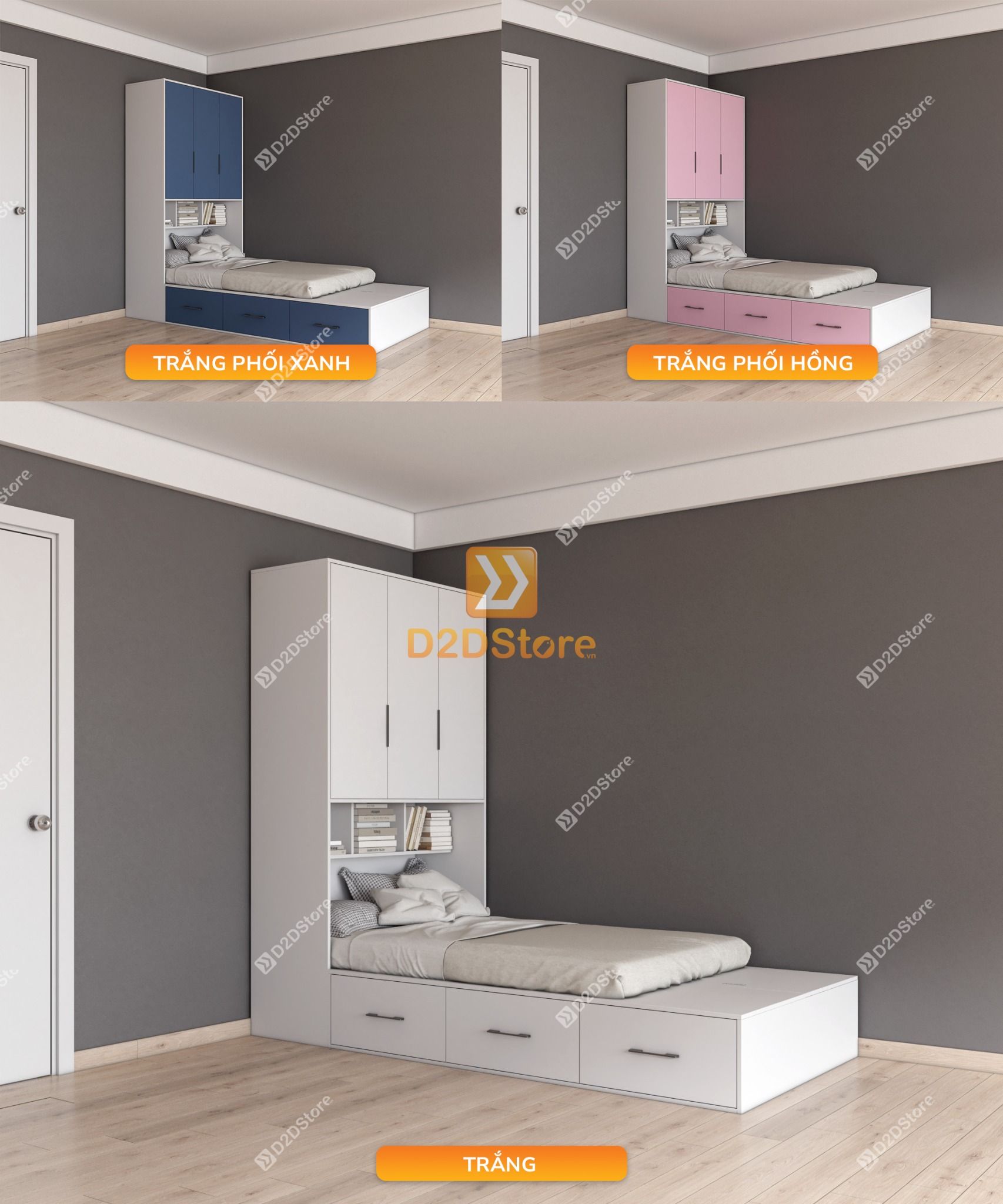  Giường ngủ kết hợp tủ áo GDN.TA02 
