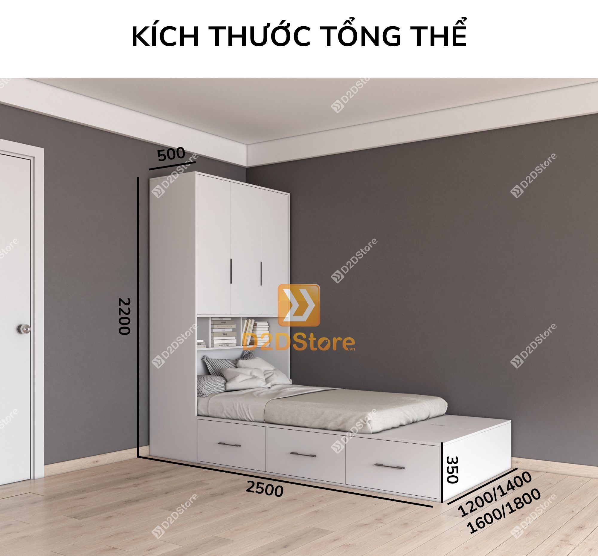  Giường ngủ kết hợp tủ áo GDN.TA02 