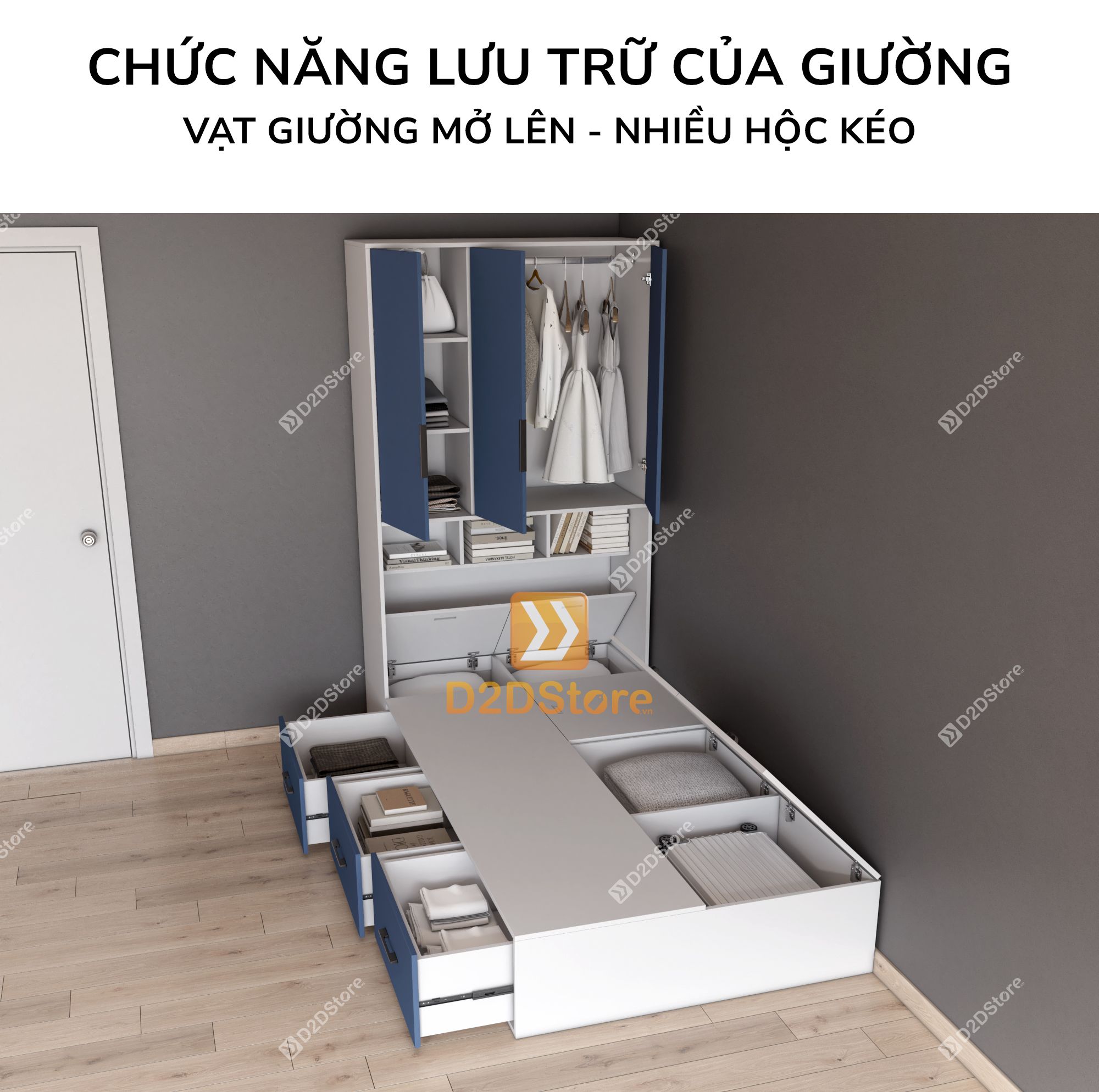  Giường ngủ kết hợp tủ áo GDN.TA02 