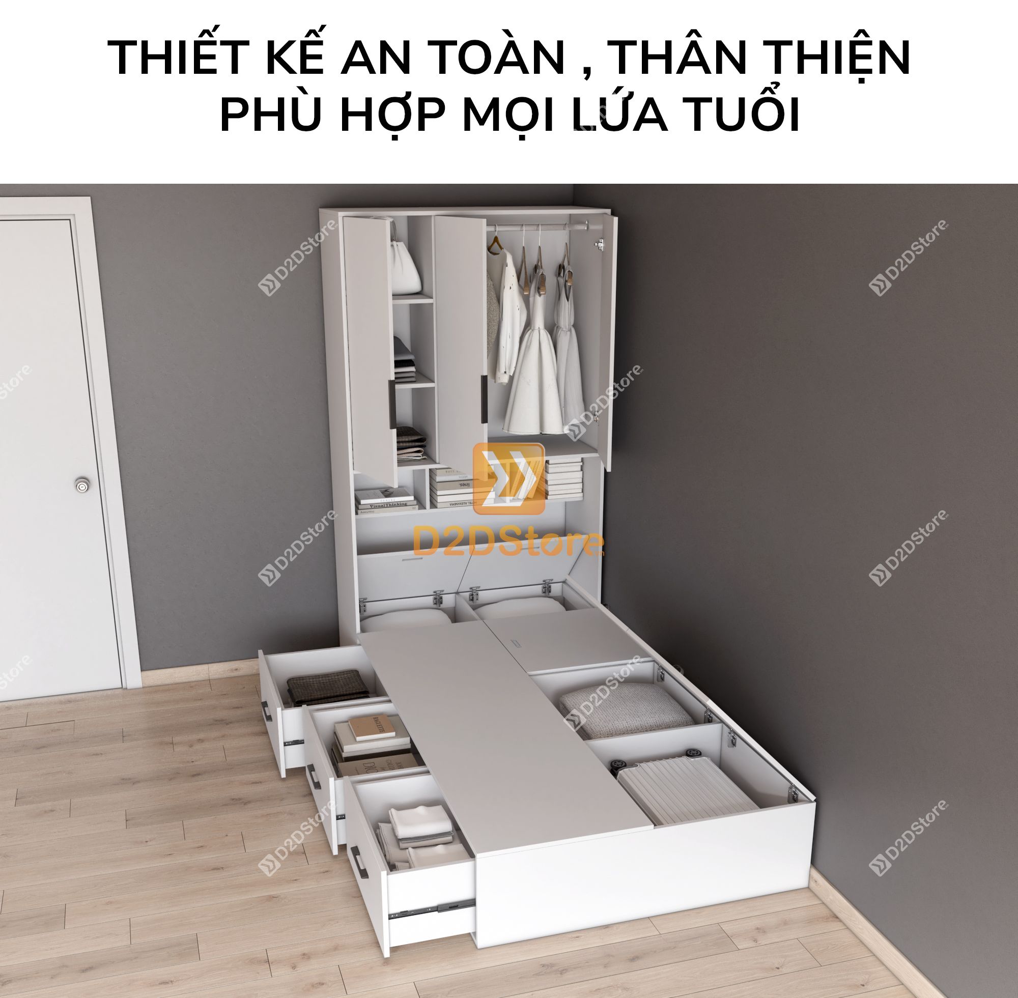  Giường ngủ kết hợp tủ áo GDN.TA02 