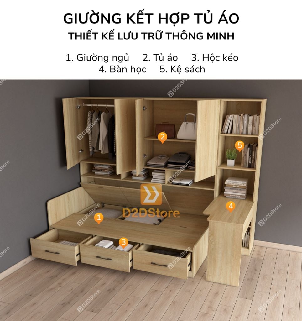 Giường ngủ kết hợp tủ áo GDN.TA03