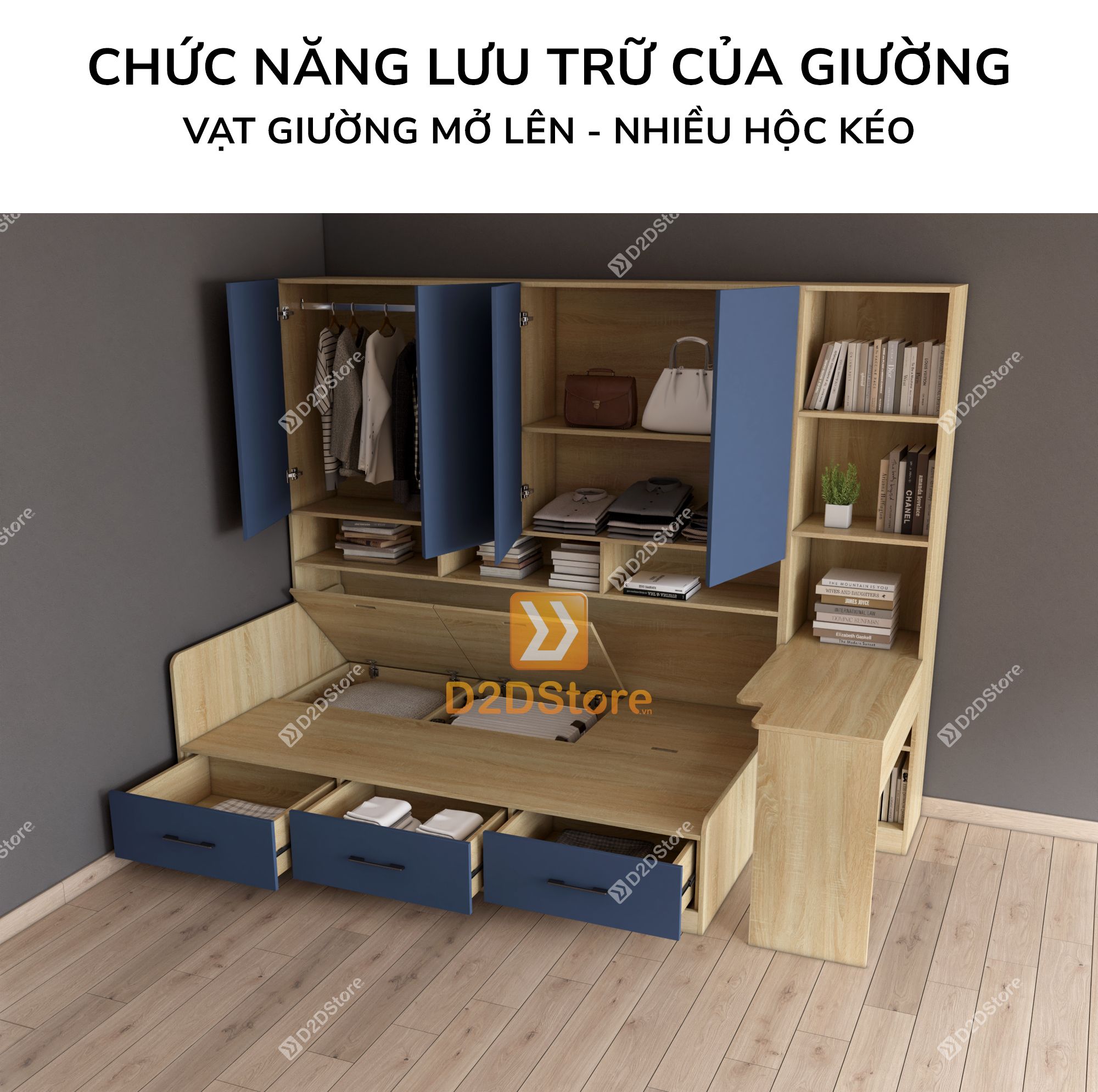  Giường ngủ kết hợp tủ áo GDN.TA03 