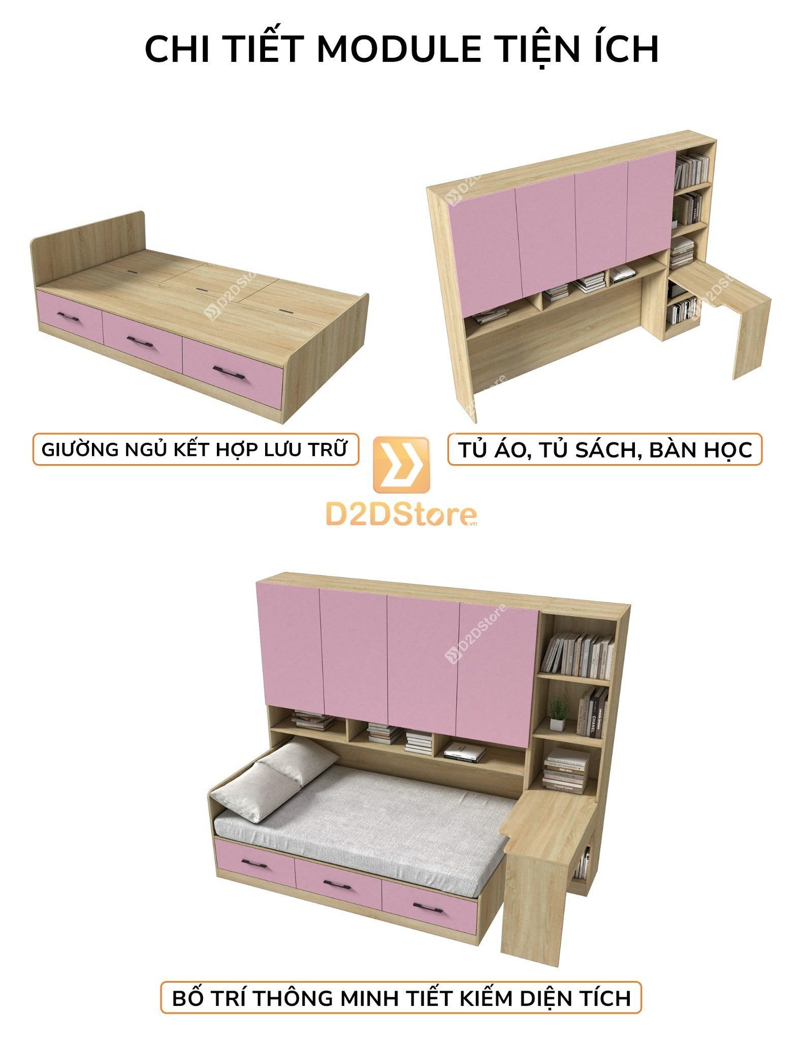  Giường ngủ kết hợp tủ áo GDN.TA03 
