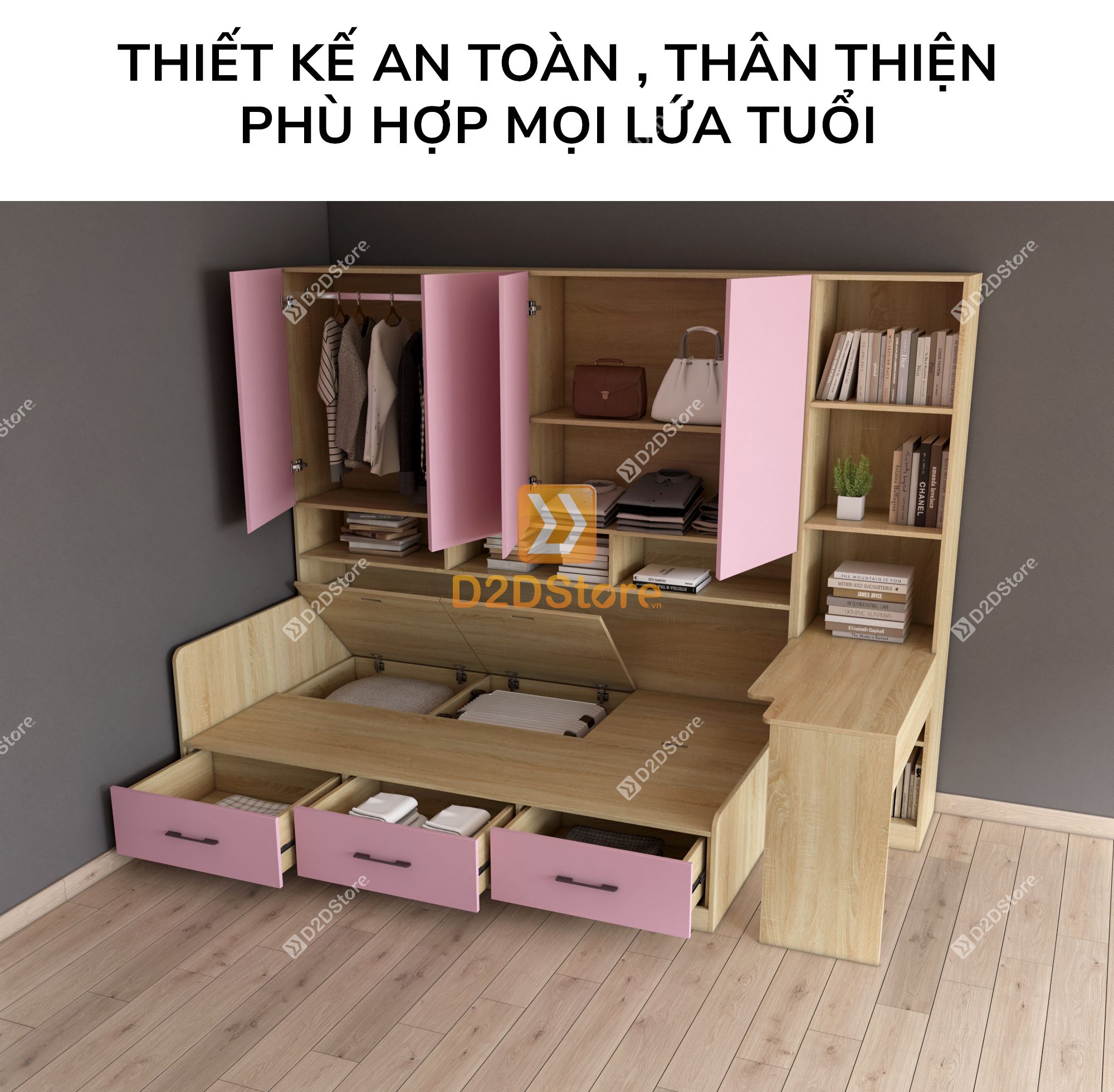  Giường ngủ kết hợp tủ áo GDN.TA03 