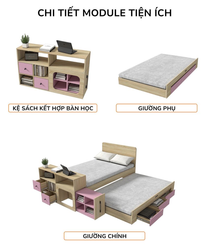 Giường kéo 2 tầng thông minh nhiều kích thước mã BC.GMC04