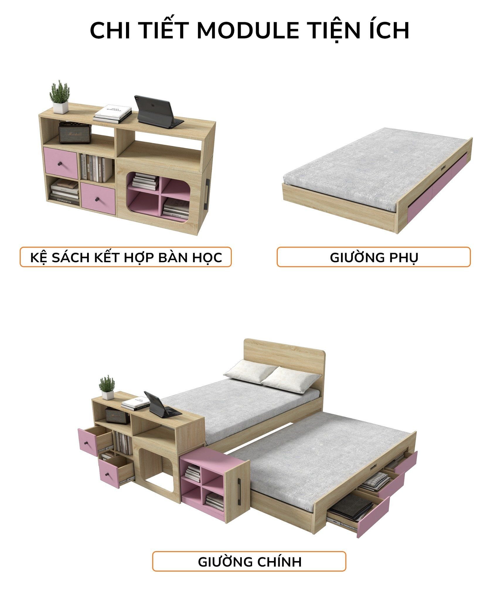  Giường kéo 2 tầng thông minh nhiều kích thước mã BC.GMC04 