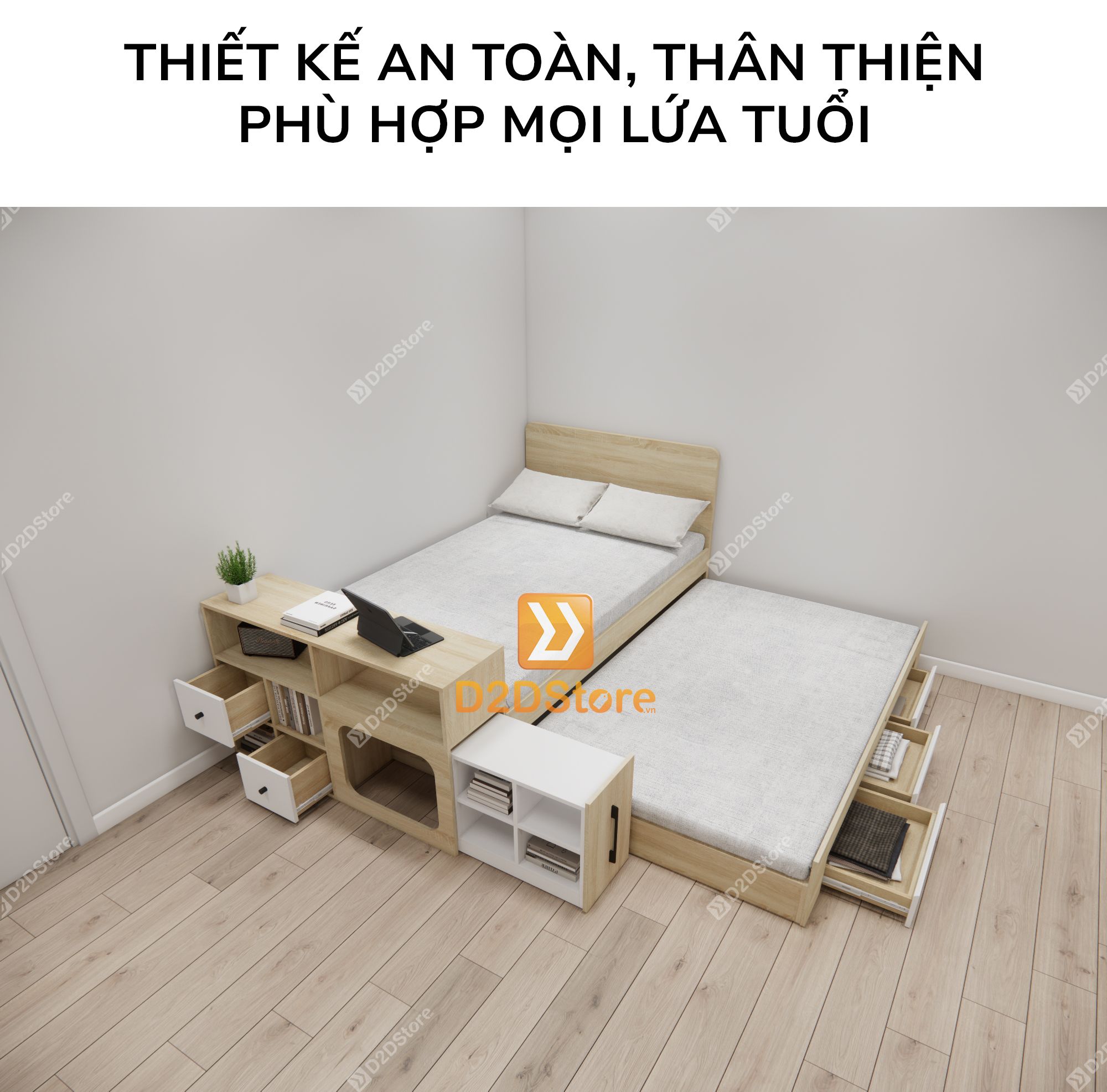 Giường kéo 2 tầng thông minh nhiều kích thước mã BC.GMC04 
