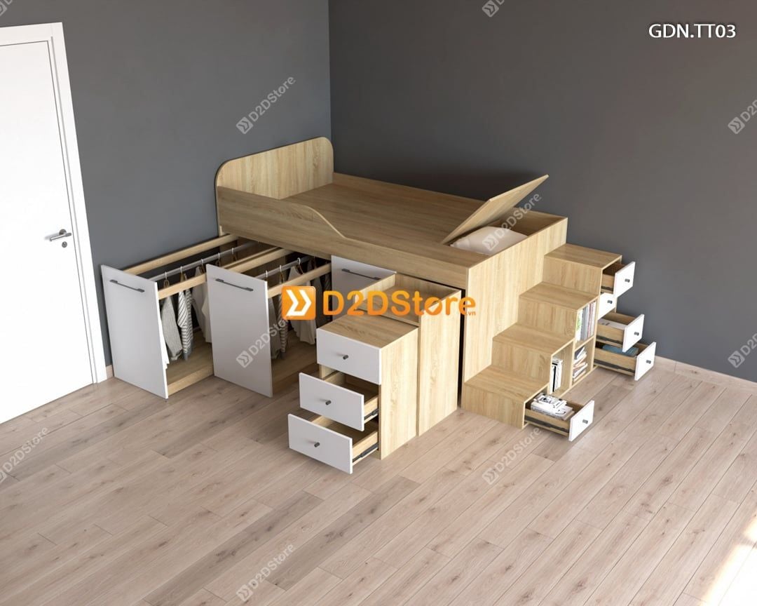 Giường kết hợp tủ áo thấp GDN.TT03 