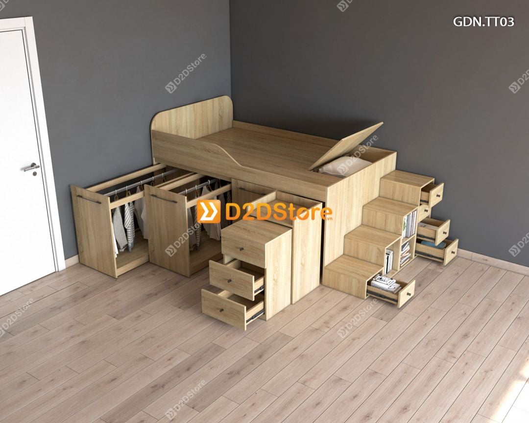  Giường kết hợp tủ áo thấp GDN.TT03 