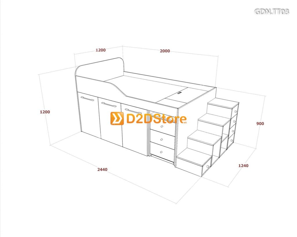Giường kết hợp tủ áo thấp GDN.TT03