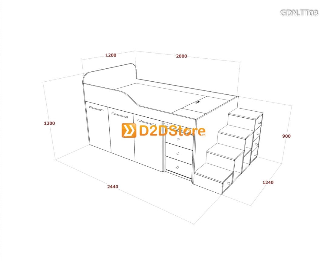  Giường kết hợp tủ áo thấp GDN.TT03 