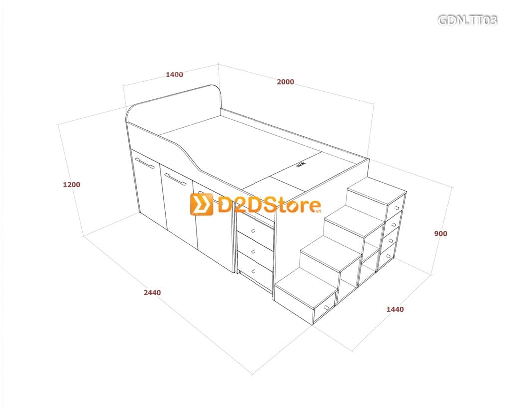 Giường kết hợp tủ áo thấp GDN.TT03