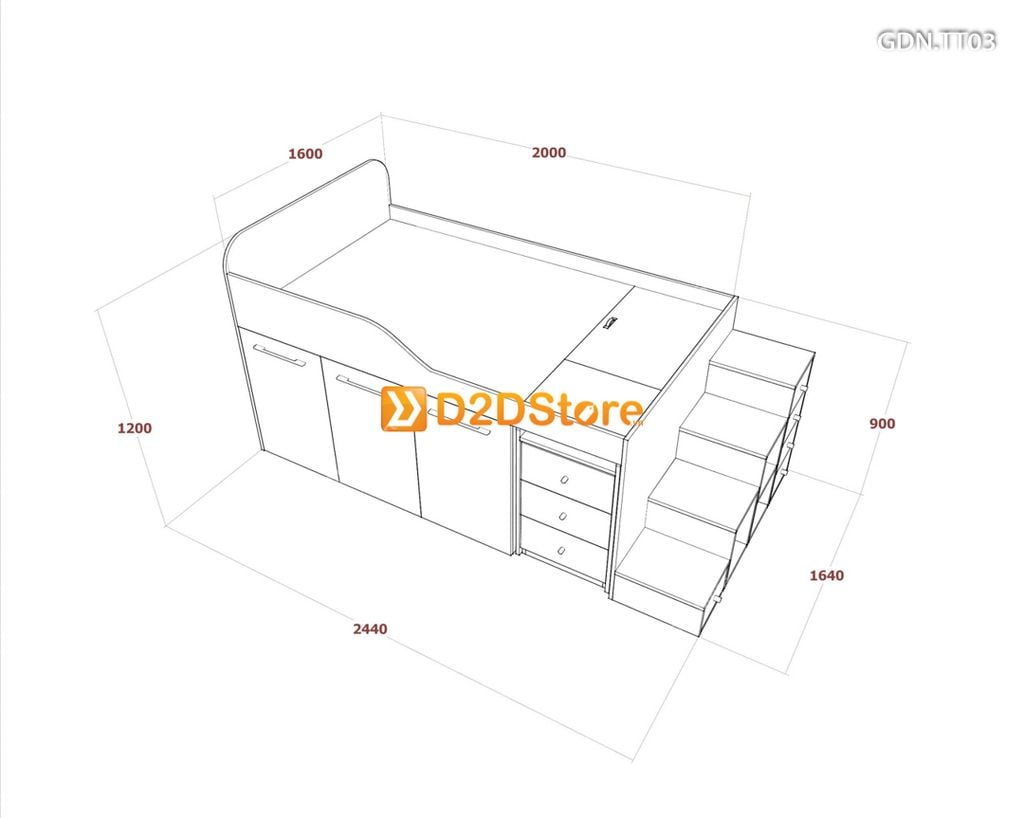 Giường kết hợp tủ áo thấp GDN.TT03