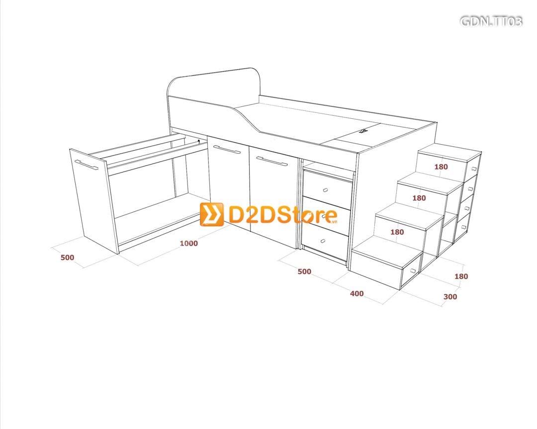  Giường kết hợp tủ áo thấp GDN.TT03 