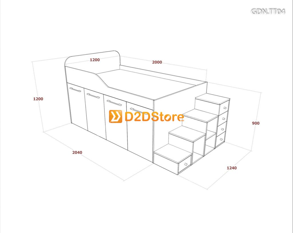 Giường kết hợp tủ áo thấp GDN.TT04