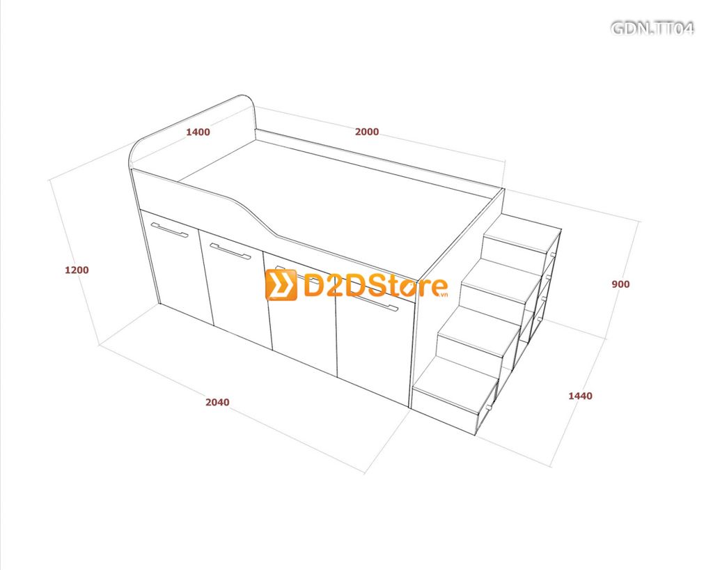 Giường kết hợp tủ áo thấp GDN.TT04