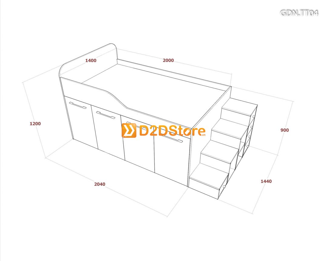  Giường kết hợp tủ áo thấp GDN.TT04 