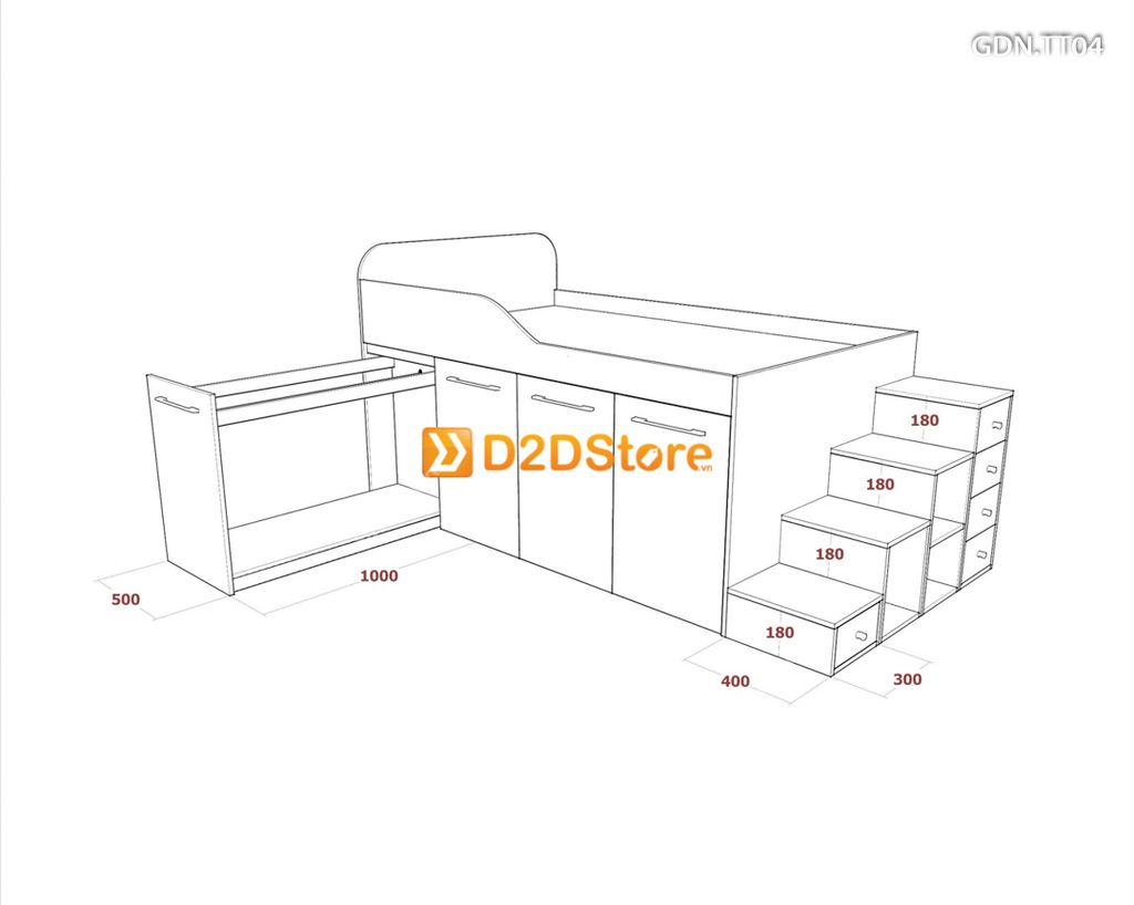 Giường kết hợp tủ áo thấp GDN.TT04
