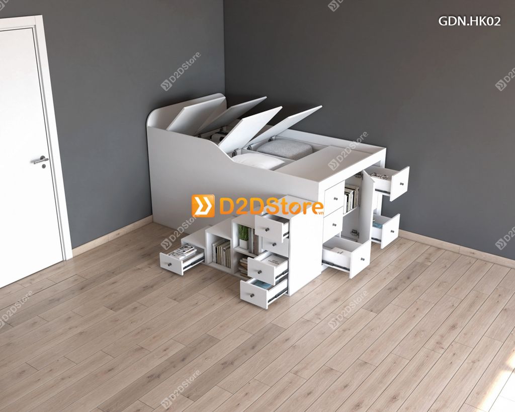 Giường ngủ kết hợp nhiều hộc kéo GDN.HK02