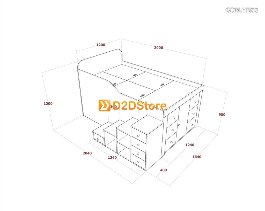 Giường ngủ kết hợp nhiều hộc kéo GDN.HK02