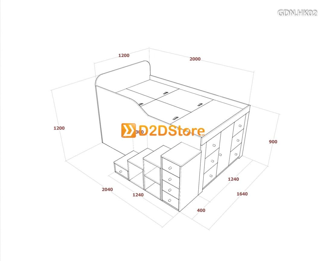  Giường ngủ kết hợp nhiều hộc kéo GDN.HK02 