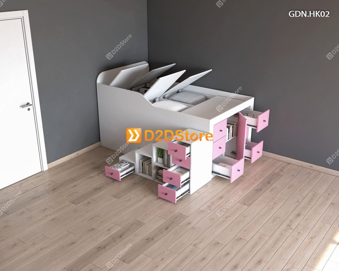  Giường ngủ kết hợp nhiều hộc kéo GDN.HK02 