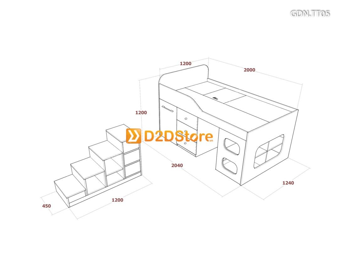  Giường kết hợp tủ áo thấp GDN.TT05 