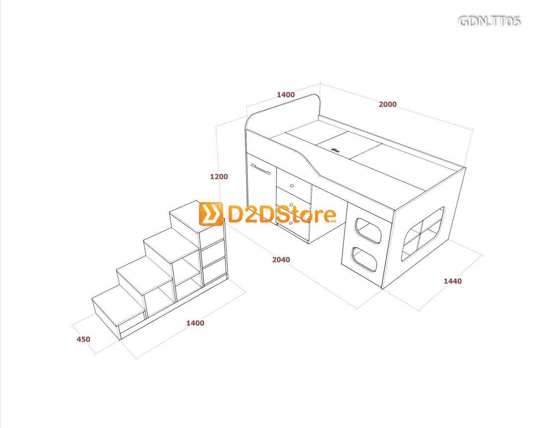  Giường kết hợp tủ áo thấp GDN.TT05 