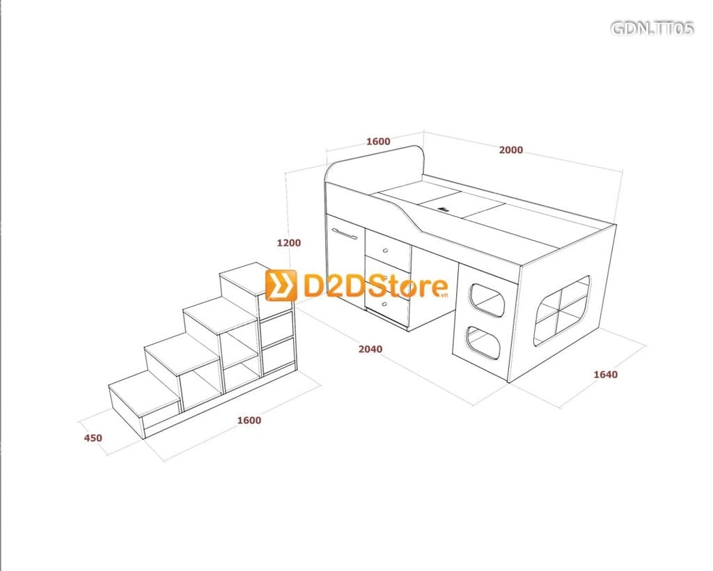 Giường kết hợp tủ áo thấp GDN.TT05