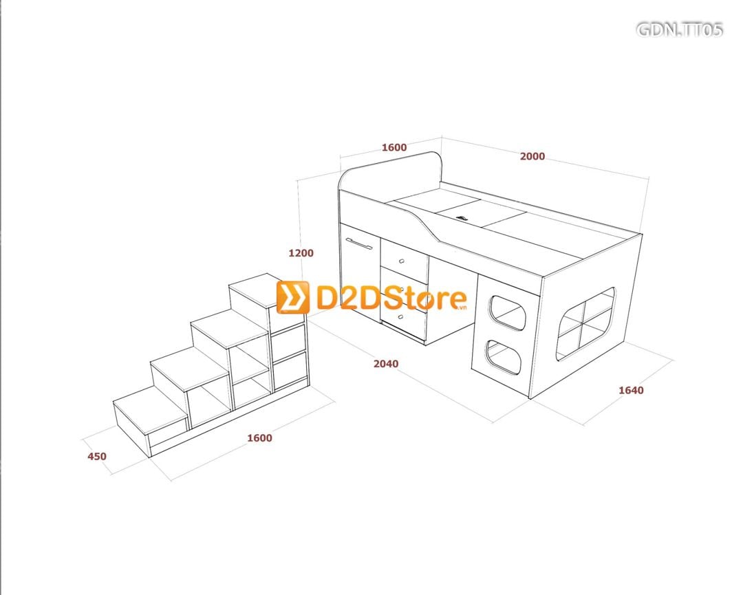  Giường kết hợp tủ áo thấp GDN.TT05 