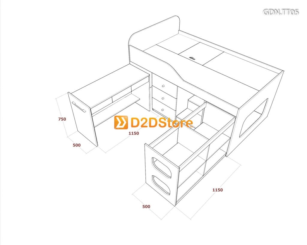Giường kết hợp tủ áo thấp GDN.TT05