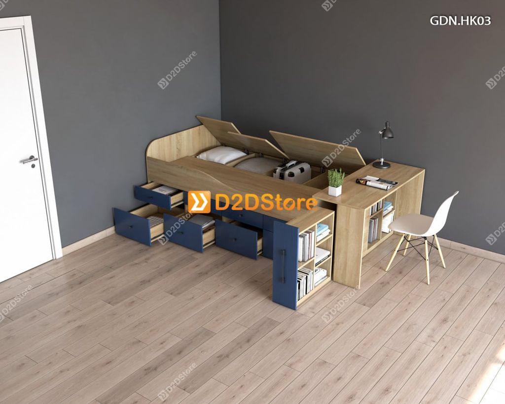 Giường ngủ kết hợp nhiều hộc kéo GDN.HK03