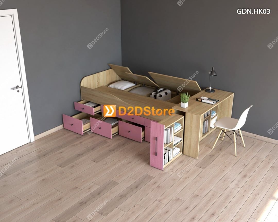  Giường ngủ kết hợp nhiều hộc kéo GDN.HK03 