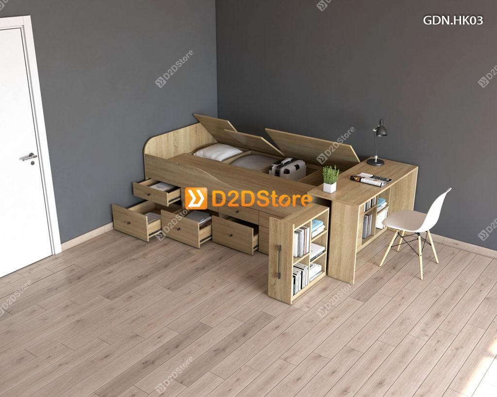 Giường ngủ kết hợp nhiều hộc kéo GDN.HK03