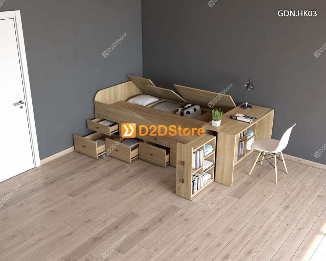  Giường ngủ kết hợp nhiều hộc kéo GDN.HK03 